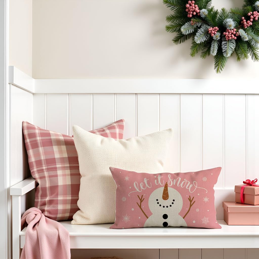 Cute Christmas Let it Snow Snowman Throw Pillow Cover 12x20 Inch