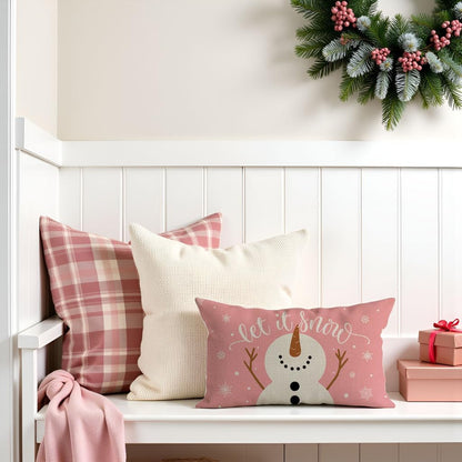 Cute Christmas Let it Snow Snowman Throw Pillow Cover 12x20 Inch