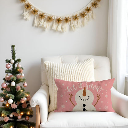 Cute Christmas Let it Snow Snowman Throw Pillow Cover 12x20 Inch