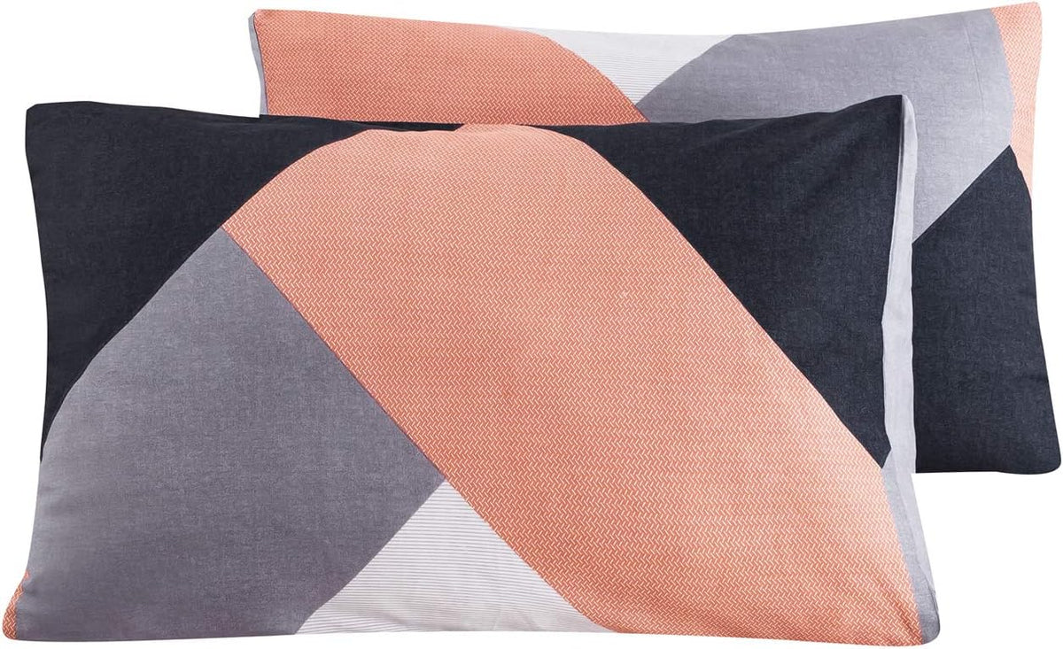 Peach Geometric Pillow Cases Set of 2 King 100% Cotton Decorative Pink Blue Striped Pillow Covers Envelope Closure Navy Blue Chevron Print Pillow Protectors 2 Pack 20X36 Inches