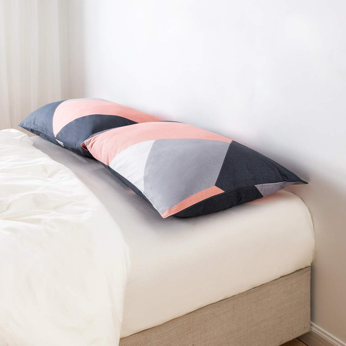 Peach Geometric Pillow Cases Set of 2 King 100% Cotton Decorative Pink Blue Striped Pillow Covers Envelope Closure Navy Blue Chevron Print Pillow Protectors 2 Pack 20X36 Inches