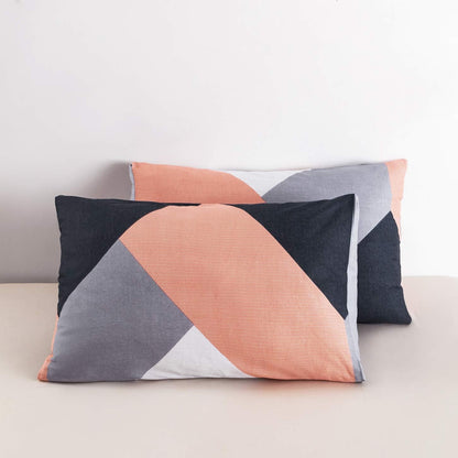 Peach Geometric Pillow Cases Set of 2 King 100% Cotton Decorative Pink Blue Striped Pillow Covers Envelope Closure Navy Blue Chevron Print Pillow Protectors 2 Pack 20X36 Inches