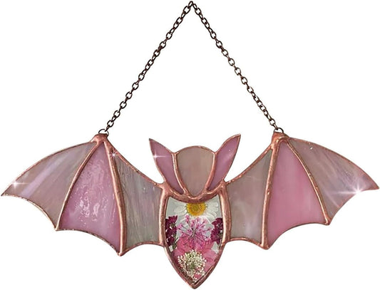 Colorful Acrylic Bat Decoration Window Hanging Suncatcher, Stunning Hanging Window Panels for Halloween Decoration, Acrylic Window Wall Art Decor for Living Room, Home, Office, Kitchen (Pink)