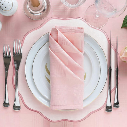 Set of 6 Scallop Linen Placemats, 15 Inch Pink and White Round Placemats Cotton Linen Table Mats Handcrafted Machine Washable Wrinkle Free Dining Placemat for Hotel Restaurant Kitchen