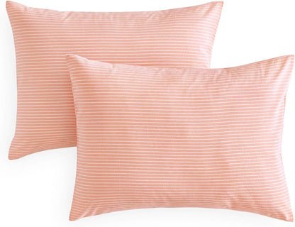 Striped Pillow Cases, 100% Washed Cotton, Ticking Stripe Pinstripe Neutral Farmhouse, Set of 2 Pillowcases Pillow Shams Covers, Light Pink, Standard Size 20x26 Inches
