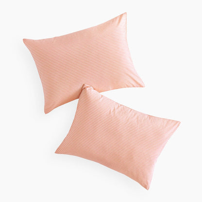 Striped Pillow Cases, 100% Washed Cotton, Ticking Stripe Pinstripe Neutral Farmhouse, Set of 2 Pillowcases Pillow Shams Covers, Light Pink, Standard Size 20x26 Inches