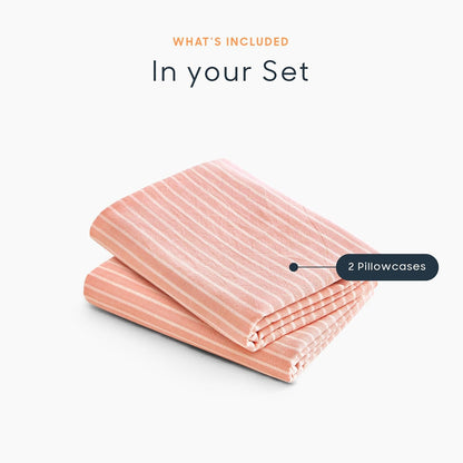 Striped Pillow Cases, 100% Washed Cotton, Ticking Stripe Pinstripe Neutral Farmhouse, Set of 2 Pillowcases Pillow Shams Covers, Light Pink, Standard Size 20x26 Inches