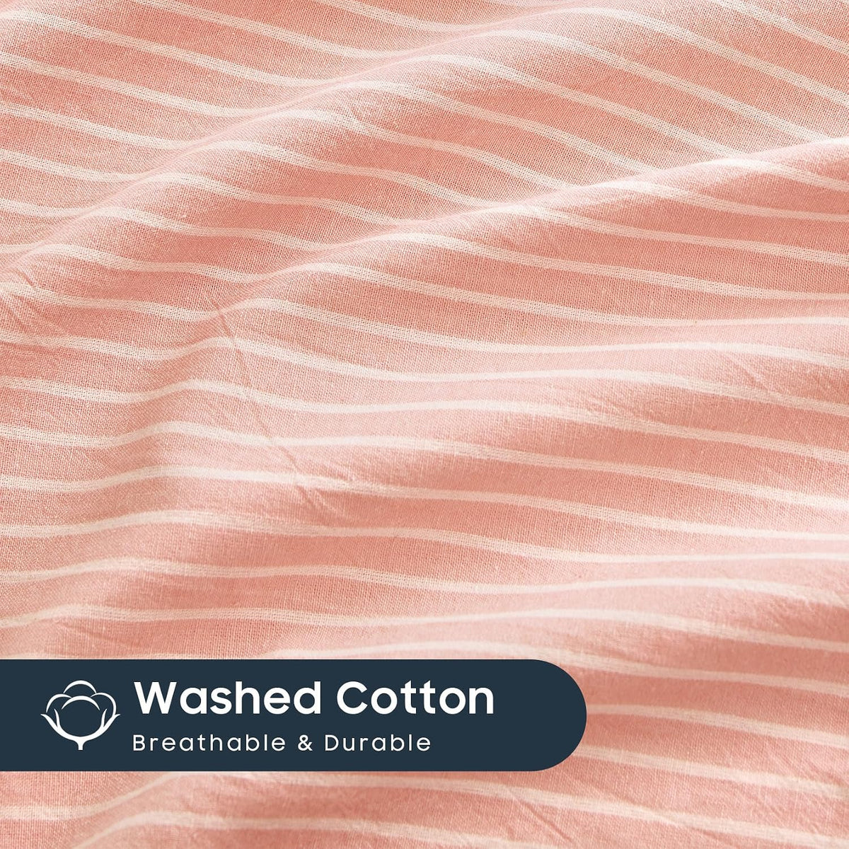 Striped Pillow Cases, 100% Washed Cotton, Ticking Stripe Pinstripe Neutral Farmhouse, Set of 2 Pillowcases Pillow Shams Covers, Light Pink, Standard Size 20x26 Inches