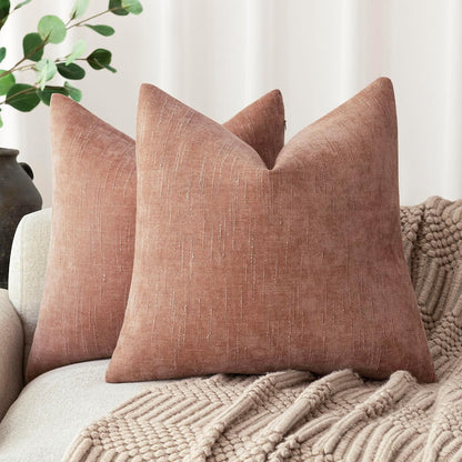 Solid Textured Chenille Throw Pillow Covers 18x18,Dusty Pink