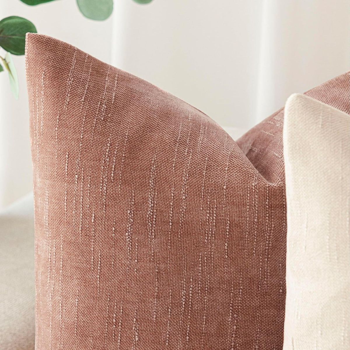 Solid Textured Chenille Throw Pillow Covers 18x18,Dusty Pink