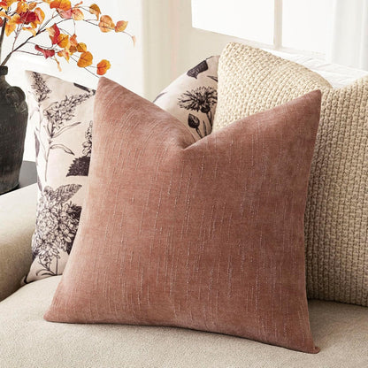 Solid Textured Chenille Throw Pillow Covers 18x18,Dusty Pink