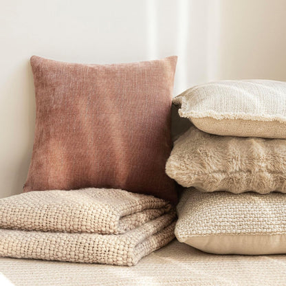 Solid Textured Chenille Throw Pillow Covers 18x18,Dusty Pink