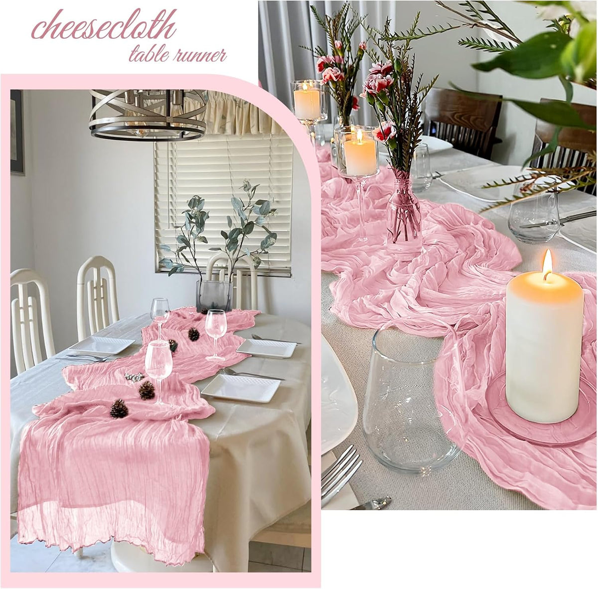 12 Pack Light Pink Cheesecloth Table Runner 20 x 120 Inch Gauze Table Runner Fabric Semi Sheer Cheese Cloth Table Decor Bulk for Rustic Romantic Wedding Baby Shower Party Table Decoration