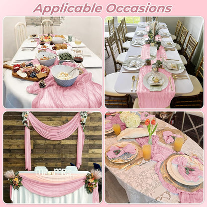 12 Pack Light Pink Cheesecloth Table Runner 20 x 120 Inch Gauze Table Runner Fabric Semi Sheer Cheese Cloth Table Decor Bulk for Rustic Romantic Wedding Baby Shower Party Table Decoration
