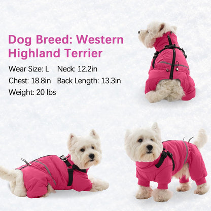 BRKURLEG Dog Winter Coat with Harness Built in, Winter Dog Jacket for Small and Medium Dogs, Small Dogs Snowsuit Reflective Windproof Cold Weather Coat, Puppy Warm Fleece Coats, Hot Pink, L