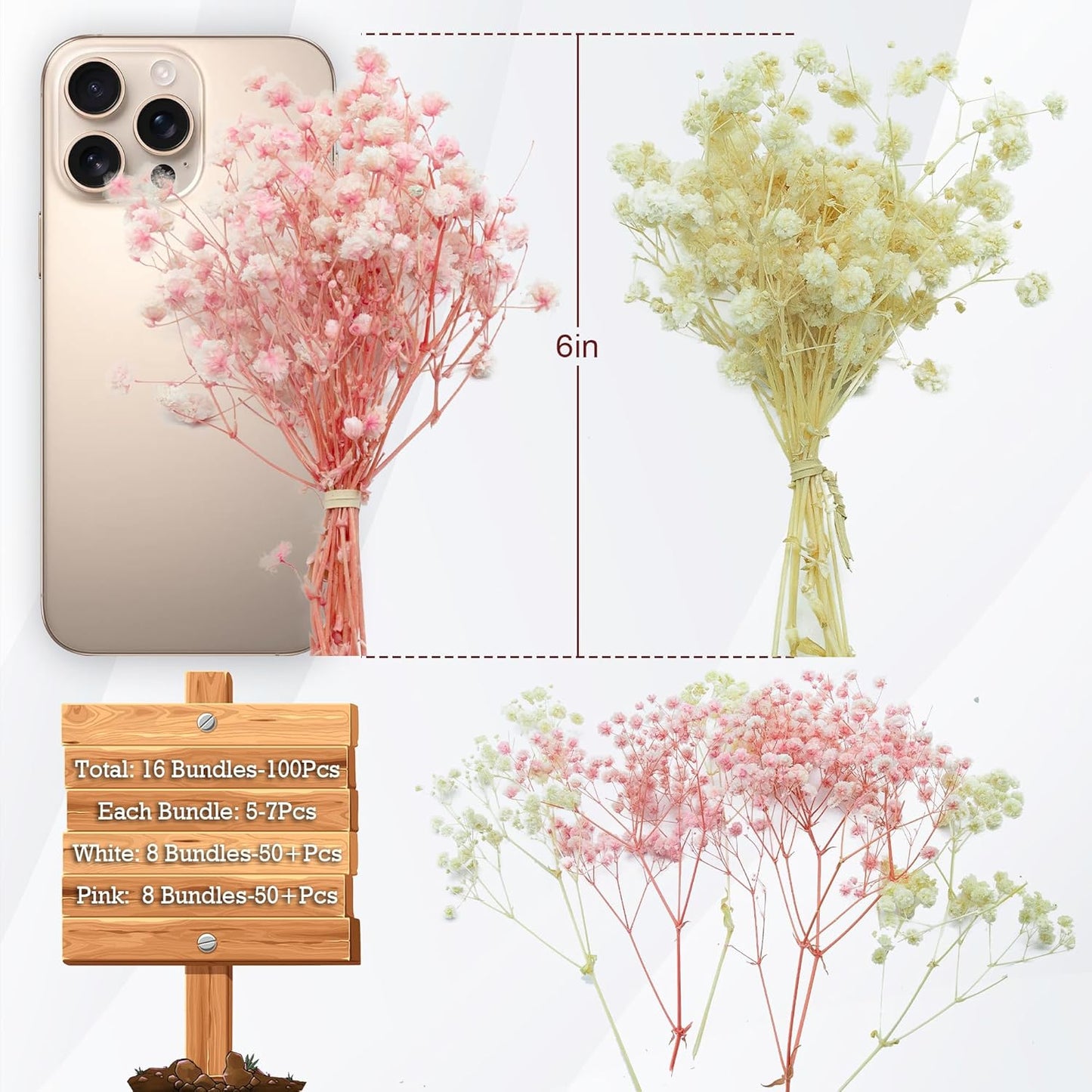 100Pcs Mini Dried Baby's Breath Flowers Pink & Cream White, 5600+ Gypsophila Bulk Bouquet, Natural Dried Flowers for Resin, Vase Decor, DIY Crafts, Wedding Wreaths and Party Decorations