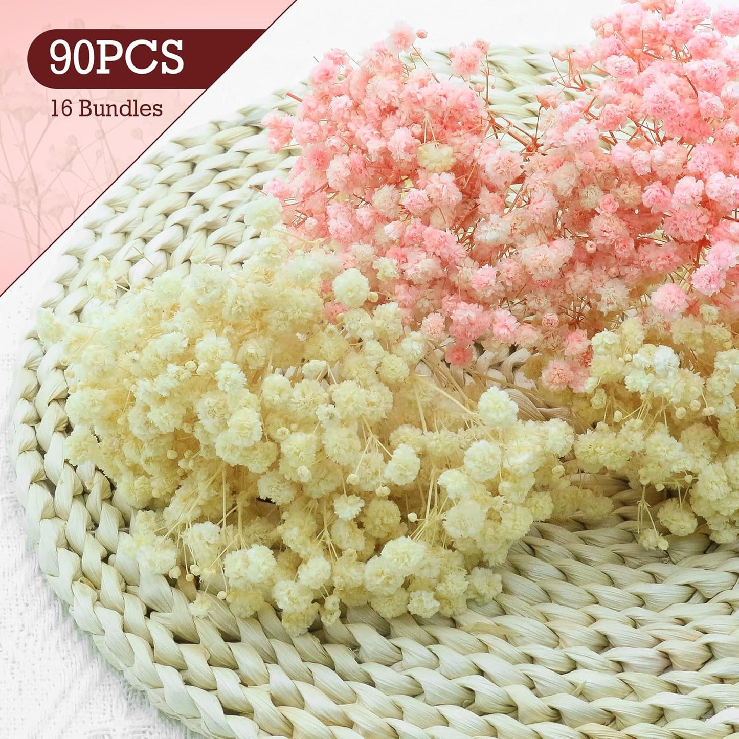 100Pcs Mini Dried Baby's Breath Flowers Pink & Cream White, 5600+ Gypsophila Bulk Bouquet, Natural Dried Flowers for Resin, Vase Decor, DIY Crafts, Wedding Wreaths and Party Decorations