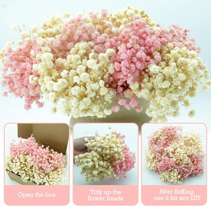 100Pcs Mini Dried Baby's Breath Flowers Pink & Cream White, 5600+ Gypsophila Bulk Bouquet, Natural Dried Flowers for Resin, Vase Decor, DIY Crafts, Wedding Wreaths and Party Decorations