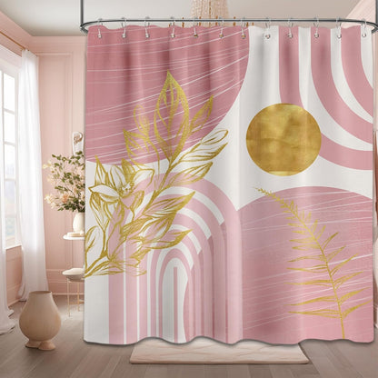 Light Pink and Gold Shower Curtain, 72x72 in, Mid Century Modern Girls