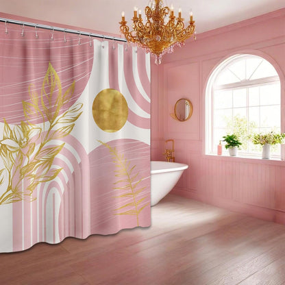 Light Pink and Gold Shower Curtain, 72x72 in, Mid Century Modern Girls