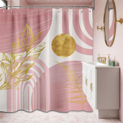 Light Pink and Gold Shower Curtain, 72x72 in, Mid Century Modern Girls