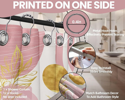 Light Pink and Gold Shower Curtain, 72x72 in, Mid Century Modern Girls
