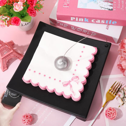 100Pcs Pink Bow Scalloped Paper Napkins Cute Luncheon Napkins Dinner Hand Napkins for Coquette Birthday Party Supplies Table Decor