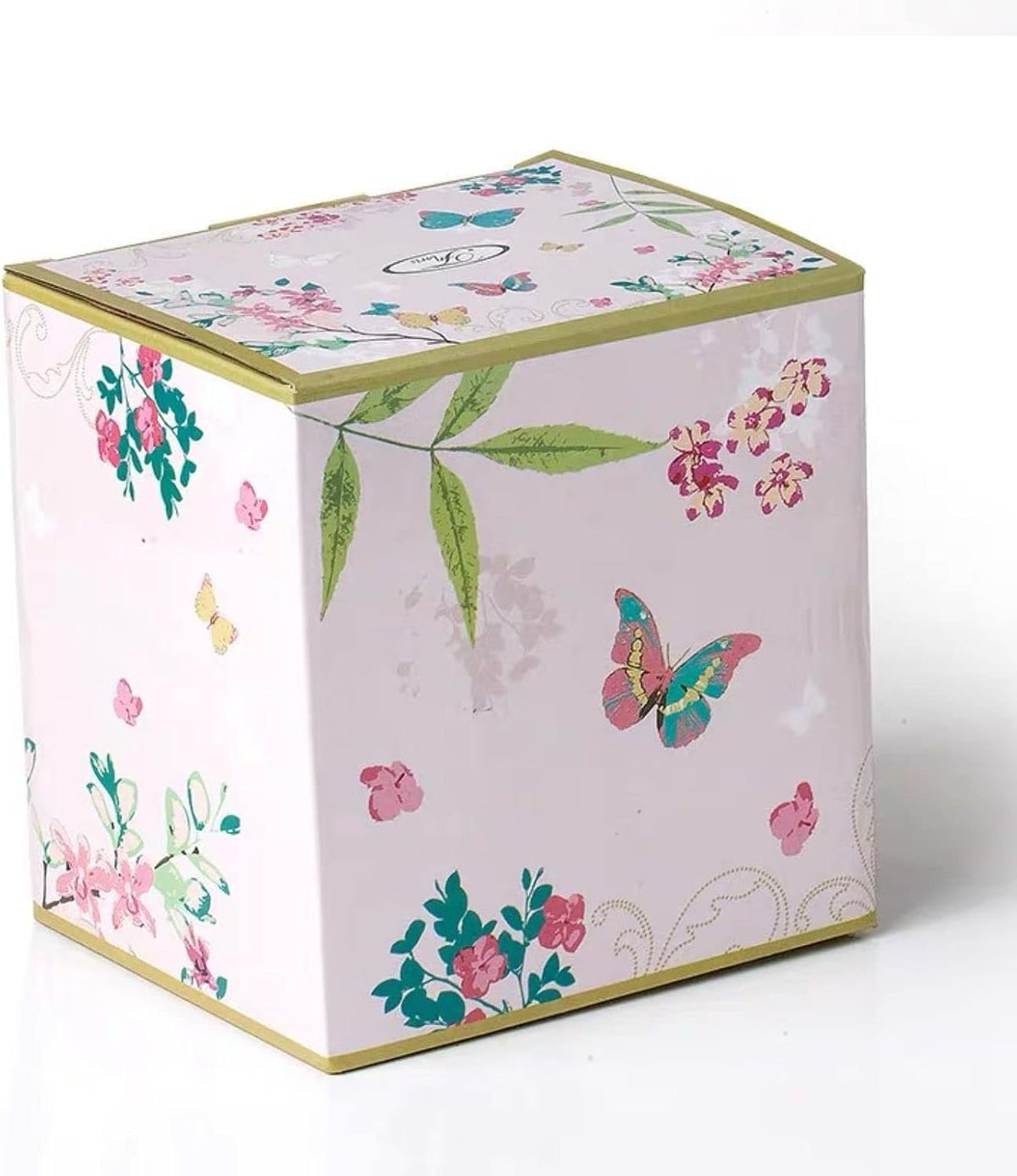 Porcelain Coffee Mug with Lid, 11oz ((Butterflies Pattern) (Pink))