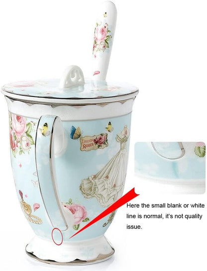 Porcelain Coffee Mug with Lid, 11oz ((Butterflies Pattern) (Pink))
