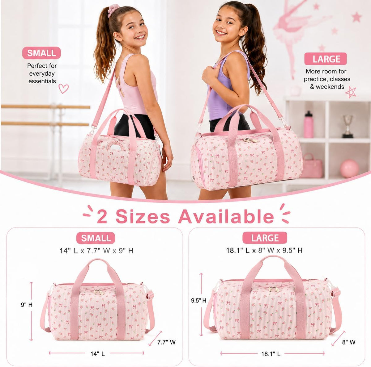 Gym Duffle Bag for Women Girls, Sports Workout Travel Bag with Shoe Compartment, Weekender Bags Wet Pocket