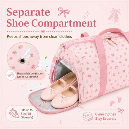 Gym Duffle Bag for Women Girls, Sports Workout Travel Bag with Shoe Compartment, Weekender Bags Wet Pocket