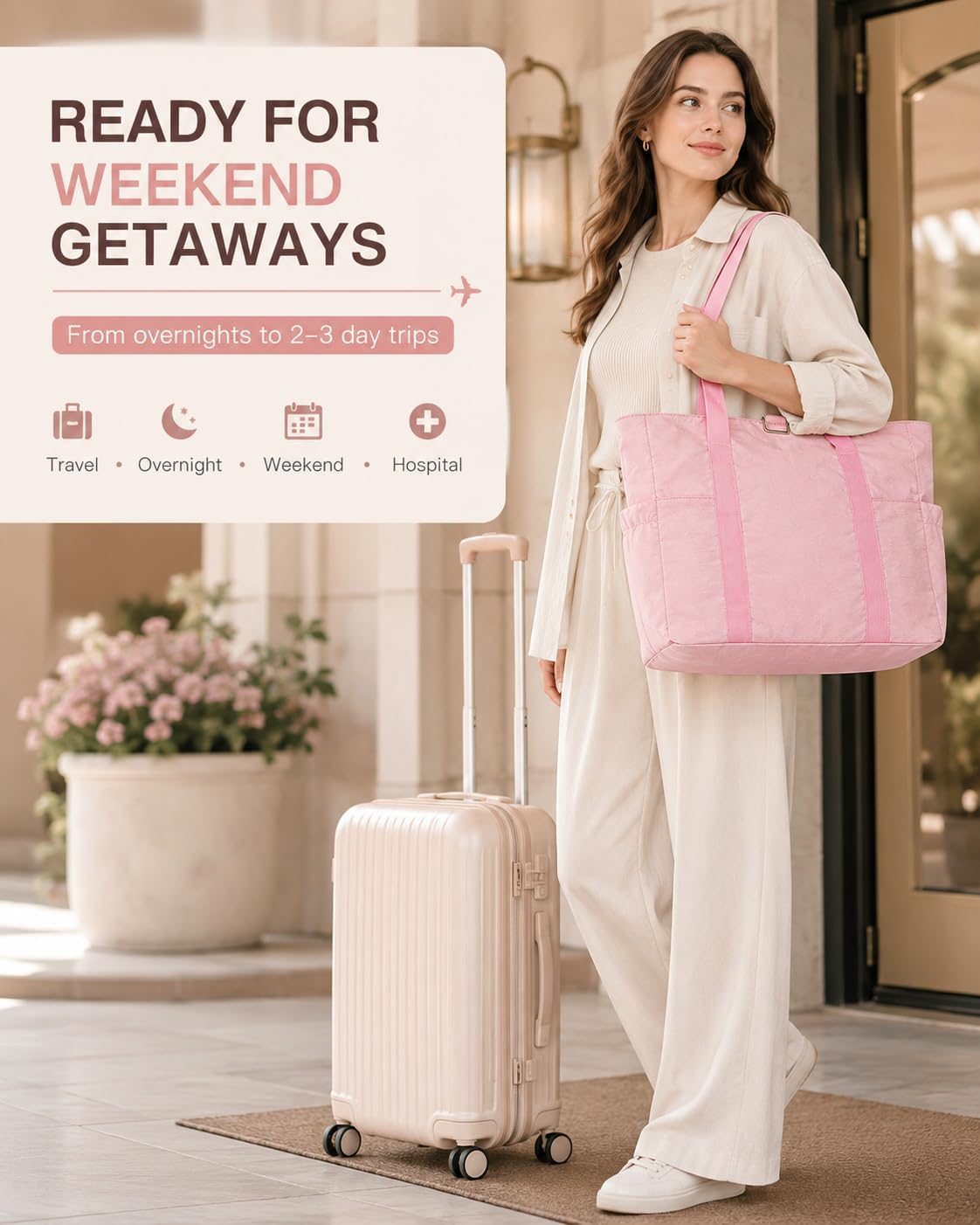 Travel Bags for Women, 26L Capacity Travel Bag, Small Zipper Tote Bag for Work Every Day, Lightweight Shoulder Handbag Hospital Overnight Weekender Bag Travel Essentials