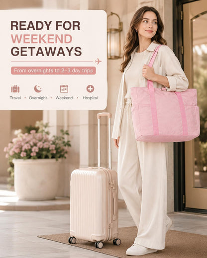 Travel Bags for Women, 26L Capacity Travel Bag, Small Zipper Tote Bag for Work Every Day, Lightweight Shoulder Handbag Hospital Overnight Weekender Bag Travel Essentials