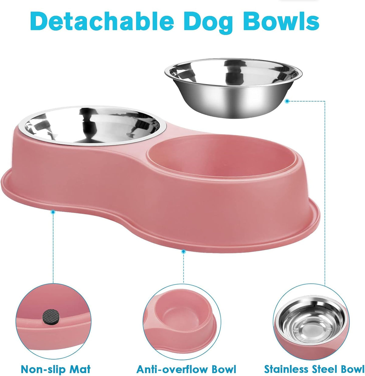 Stainless Steel Dog Bowls Double Non-Slip Dog Water and Food Bowl