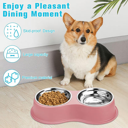 Stainless Steel Dog Bowls Double Non-Slip Dog Water and Food Bowl