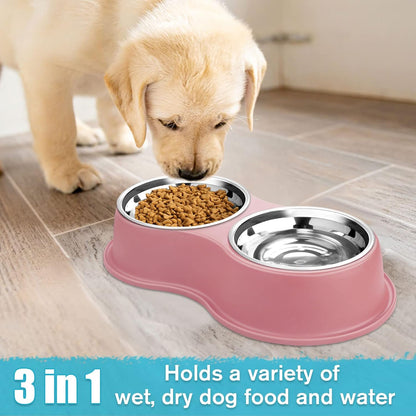 Stainless Steel Dog Bowls Double Non-Slip Dog Water and Food Bowl