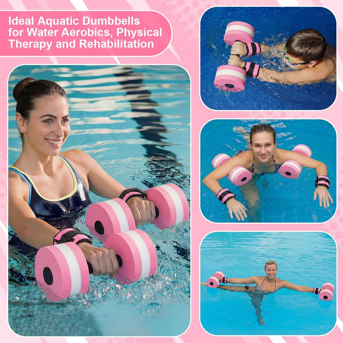 Water Aerobics Set, 4 Piece Pool Exercise Kit (2 Aquatic Dumbbells + 2 Ankle/wrist Weights), EVA Foam, Low-impact Workout