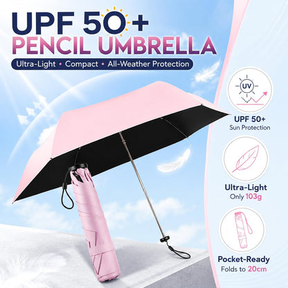 UPF 50+ Pencil Umbrella from Japan - 103g Ultra-Light Compact Umbrella