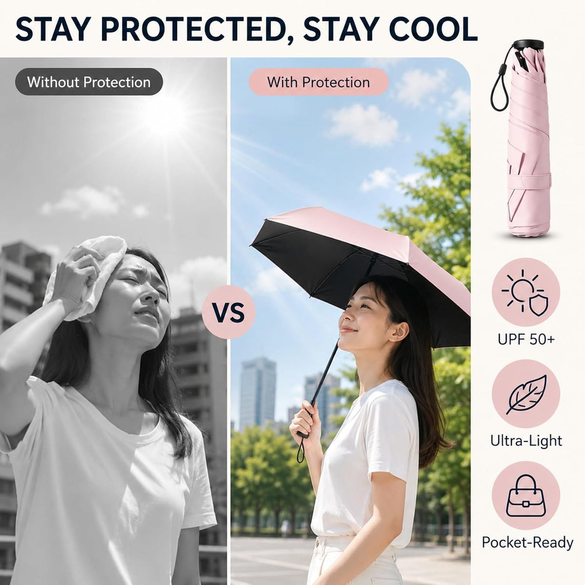 UPF 50+ Pencil Umbrella from Japan - 103g Ultra-Light Compact Umbrella
