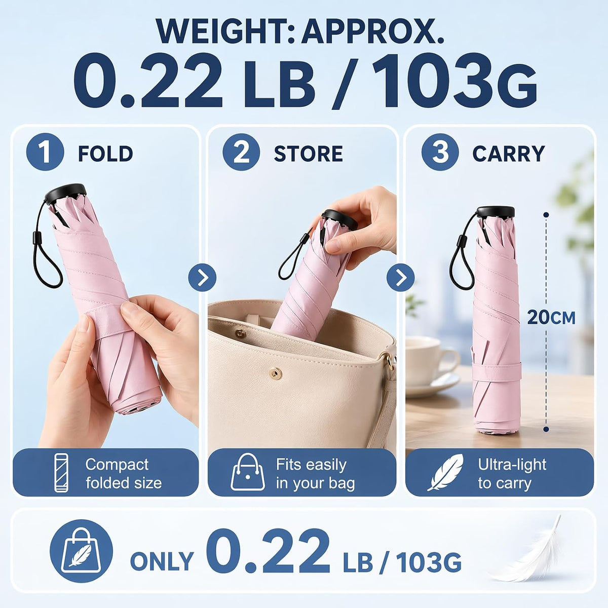 UPF 50+ Pencil Umbrella from Japan - 103g Ultra-Light Compact Umbrella