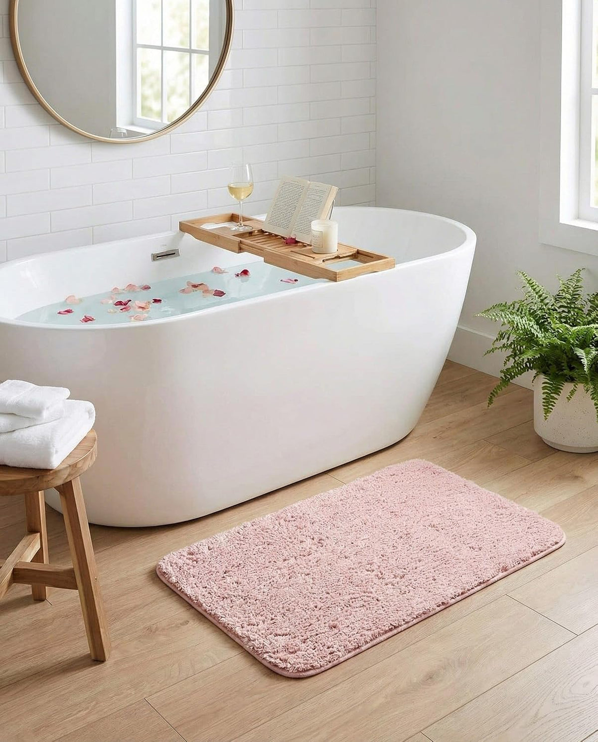 Bano Luxe Bath Mat Collection Rug – 2' x 3' Cotton Candy Pink Machine Washable Shag Bath Mat, Extra Soft and Absorbent, Non-Slip, Quick Dry, Perfect for Bathroom