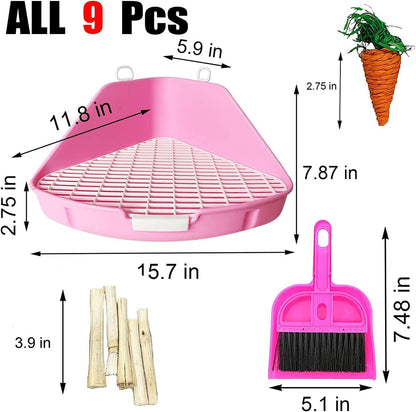 kathson Rabbit Litter Box Bunny Toilet Triangle Potty Trainer Corner Large Bedding Box Pet Pan for Rabbits Chinchillas Guinea Pigs Ferrets Galesaurs