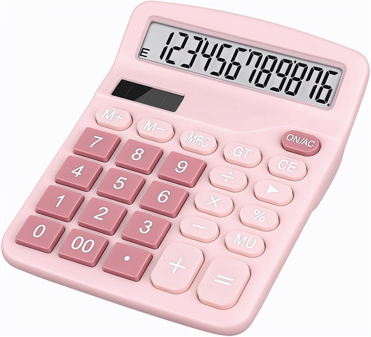 Cute Pink Desktop Calculator with Big Buttons, Dual Power Source