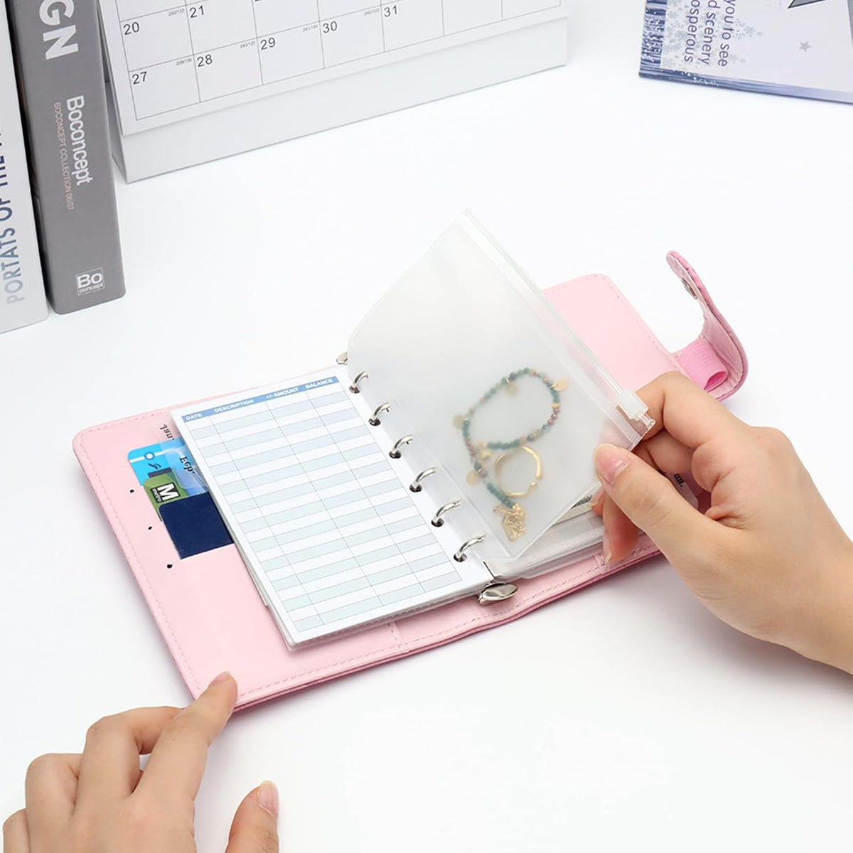 Pink A7 Binder Wallet Crocodile Planner Cover