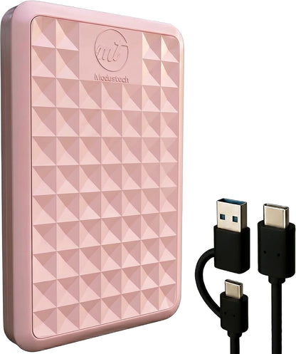 Facet 1TB External Hard Drive Portable USB-C/USB 3.1 Plug & Play Ultra- Slim HDD Hard Drive for Backup, Gaming, PC, Mac, Laptop, PS4, Xbox, Smart TV (Pink)