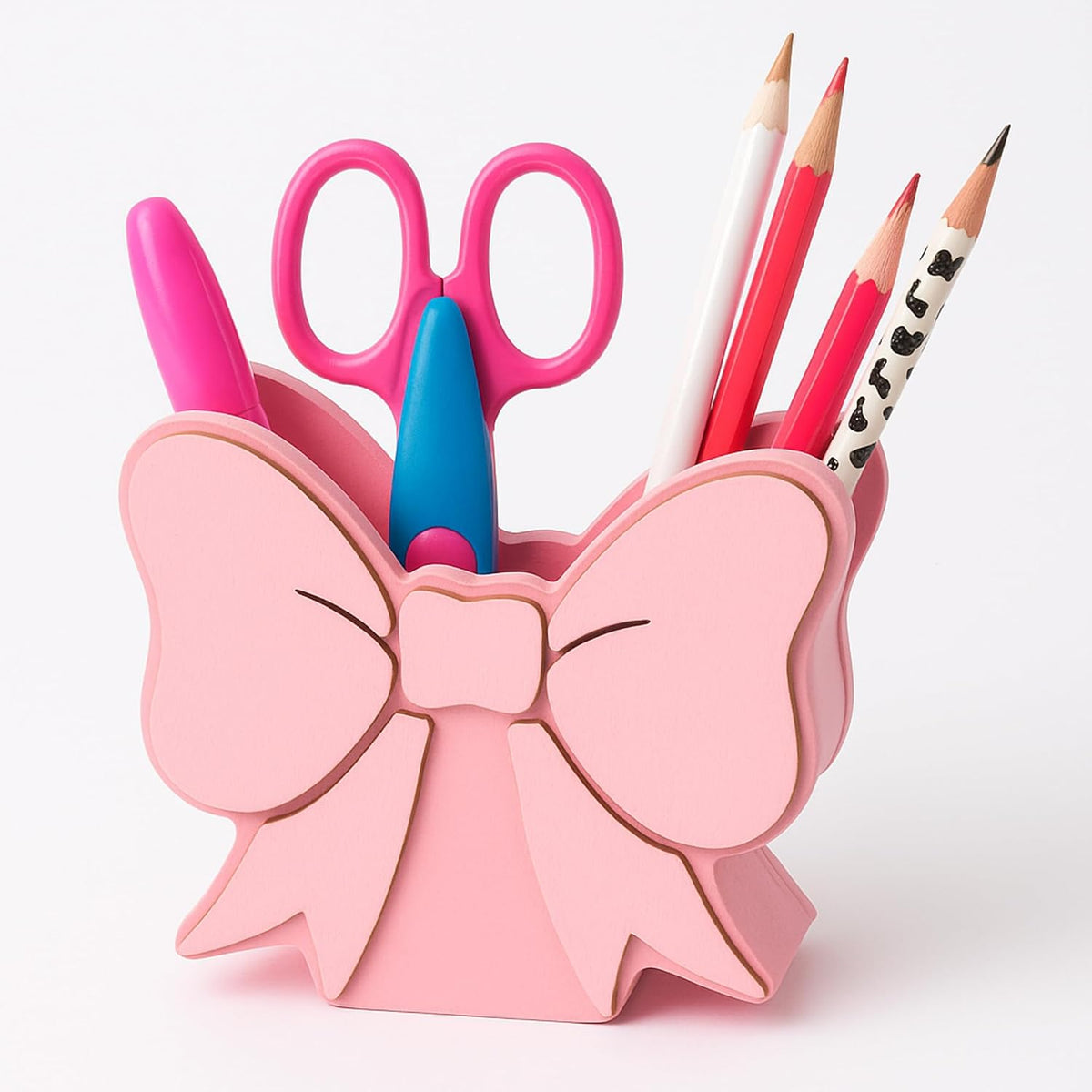 Pink Bow Pen Holder for Desk Large Capacity Pencil Holder for Girls
