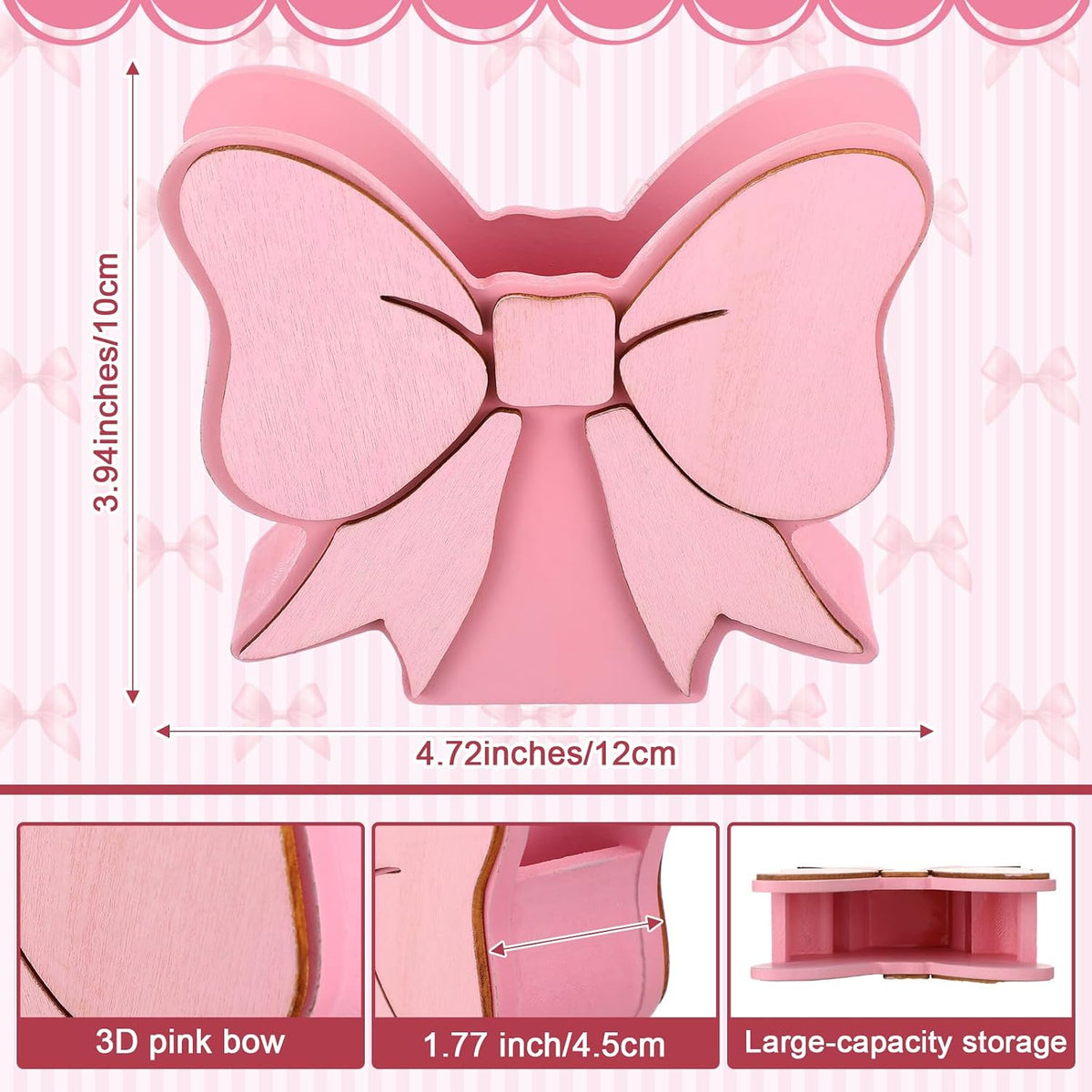Pink Bow Pen Holder for Desk Large Capacity Pencil Holder for Girls