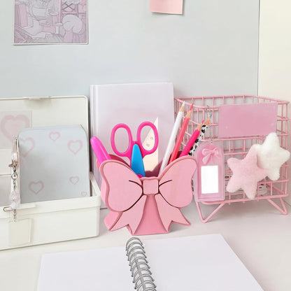 Pink Bow Pen Holder for Desk Large Capacity Pencil Holder for Girls