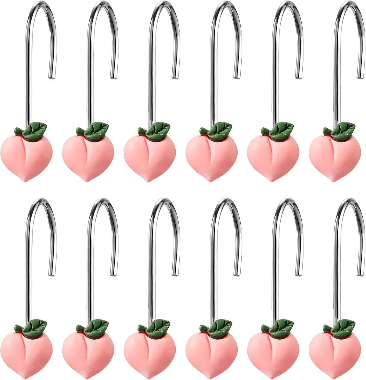 Peach Shower Curtain Hooks, 12 Pcs Bathroom Resin Decor Accessories
