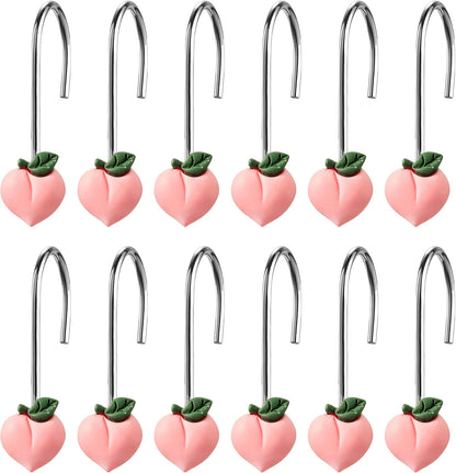 Peach Shower Curtain Hooks, 12 Pcs Bathroom Resin Decor Accessories